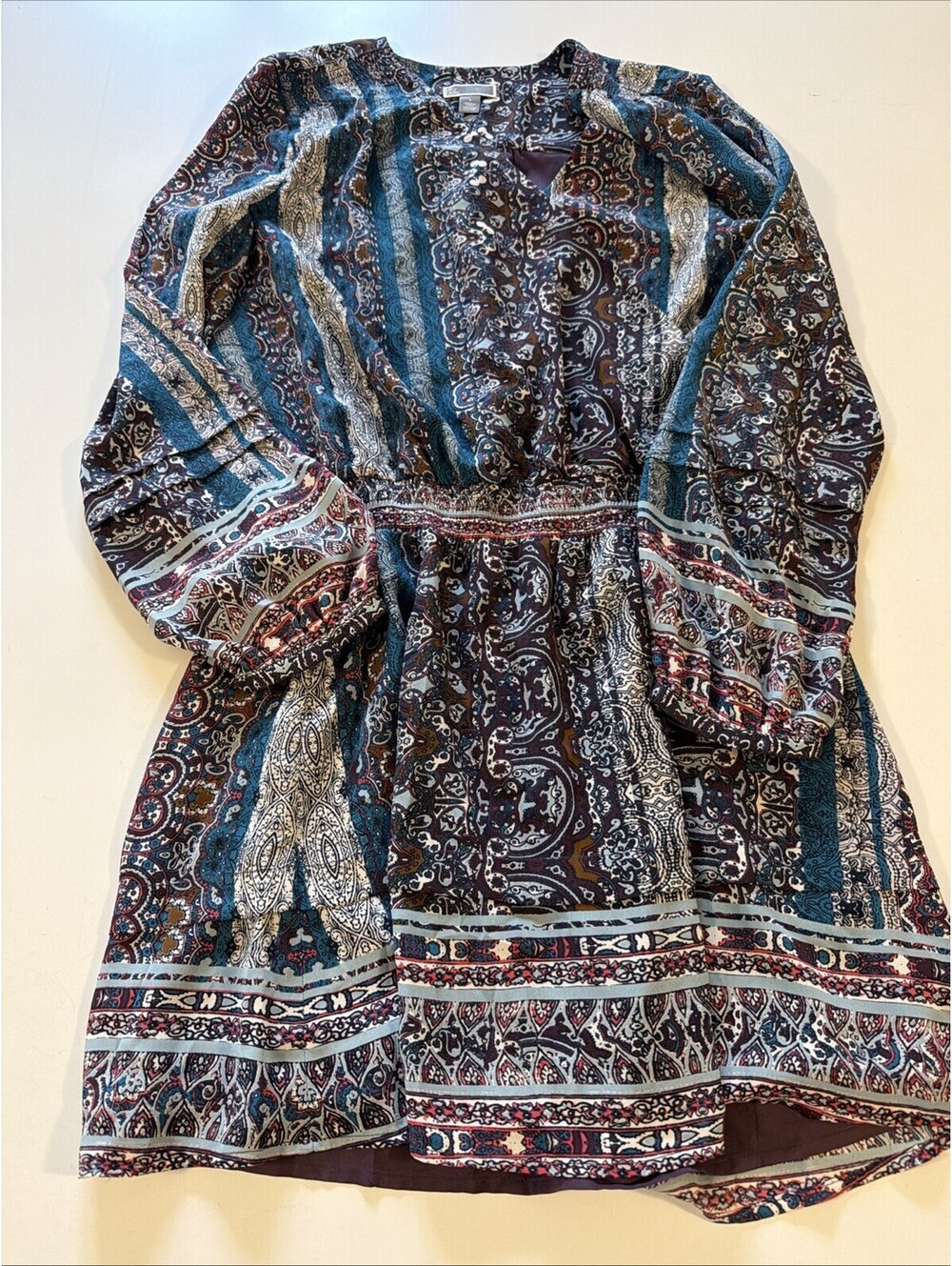 Chelsea28 Paisley Boho Long Sleeve Shift Dress Women’s Small Blue Purple Lined